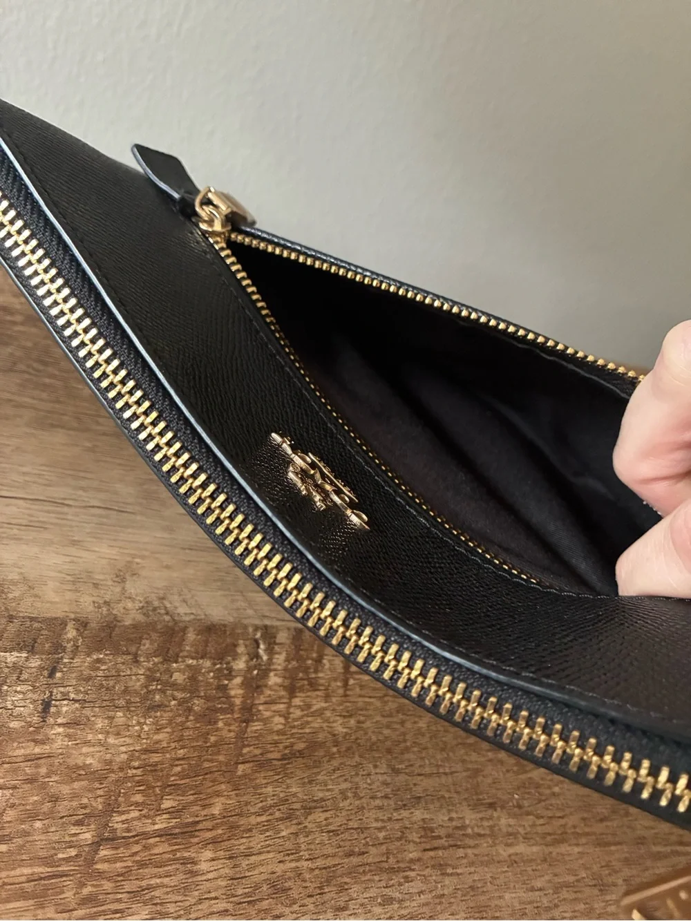 Coach Black Leather Wristlet with Gold Hardware